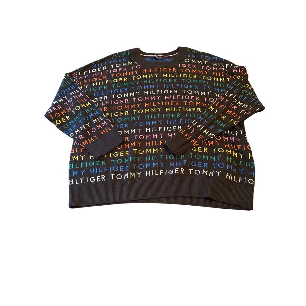 Tommy‎ Hilfiger Multicolor Logo Sweater XL Cotton/Acrylic Crewneck Unisex